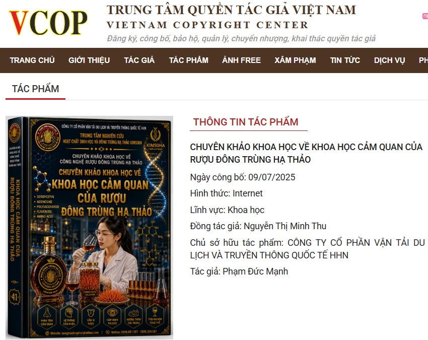 CÔNG BỐ NGHIÊN CỨU KHOA HỌC VỀ KHOA HỌC VỀ KHOA HỌC CẢM QUAN CỦA RƯỢU ĐÔNG TRÙNG HẠ THẢO