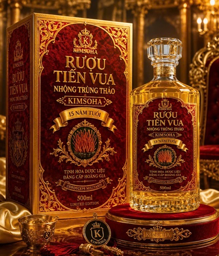 Rượu Tiến Vua Nhộng Trùng Thảo KIMSOHA 500ml | 15 Năm Tuổi 